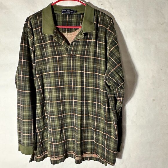 Daniel Cremieux  Green Tartan Plaid Long Sleeve Polo Golf Size XL Extra Large - Picture 2 of 5